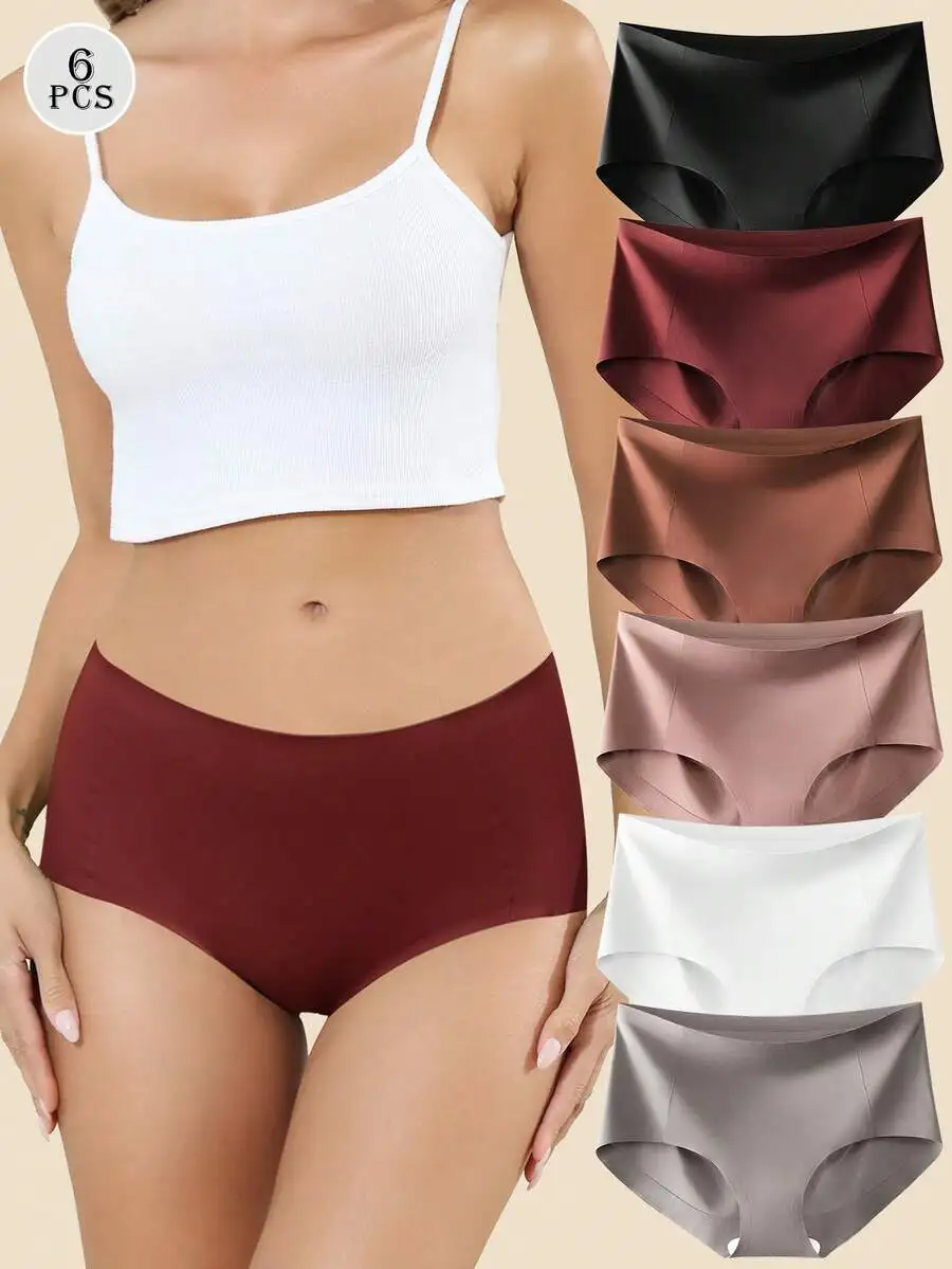 

6 Packs Women Seamless Hipster Bikini Panties No Show Full Coverage Stretch Briefs S To XXL