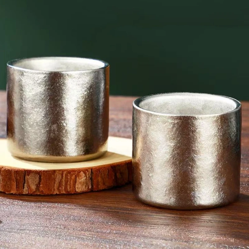 Pure Titanium Double-Wall Mini Coffee Mug,Outdoor Water Cups Silver-Gray Drinking Office Tea Mug 100 ml Luxury-Feel Coffee Cup