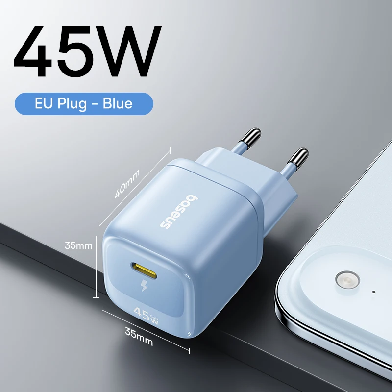 Baseus 45W GaN-Ladegerät für iPhone 17 16 15 Pro Max Samsung Galaxy Schnellladegerät USB-C-Ladegerät Tragbares PD-Ladegerät
