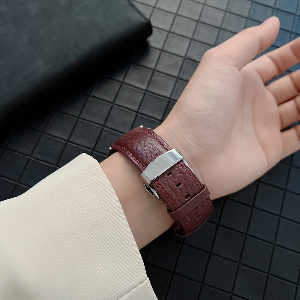 Premium Leather Strap for Apple Watch Band 49mm 45mm 41mm 44mm 40mm 42mm Butterfly Buckle Bracelet for iWatch 8 Ultra 7 6 5 4 SE