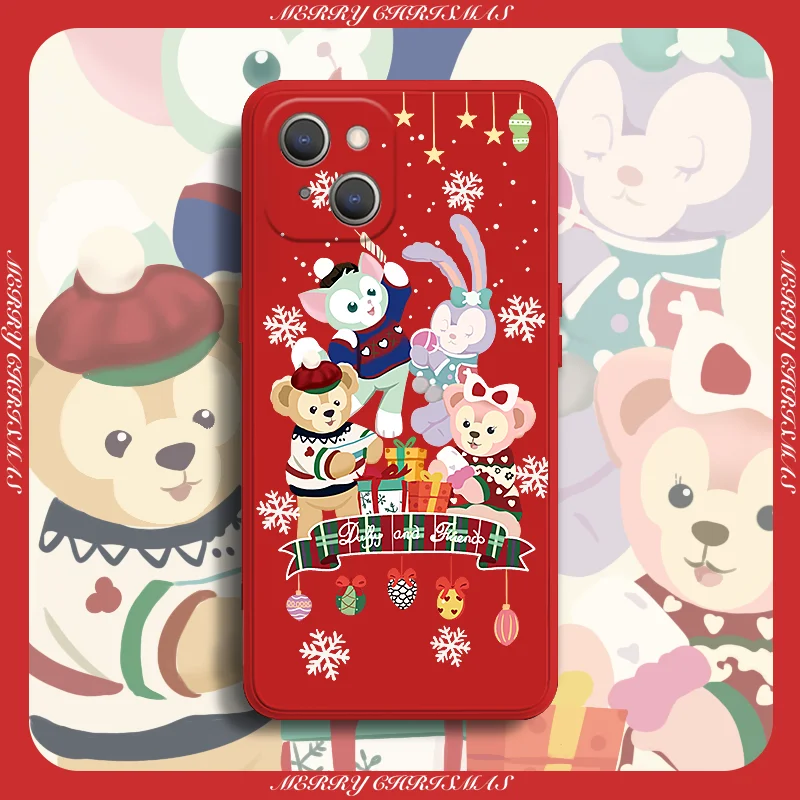 Funda christmas disney duffy family liquid silicone phone case For iPhone 14 13 12 mini 11 pro xs max X XR 6 7 PLUS Couple Gift