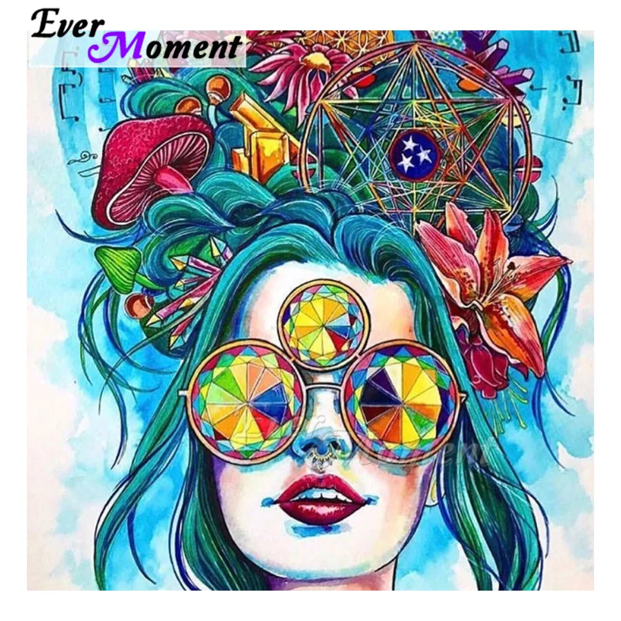 

Алмазная картина Ever Moment, полная квадратная дрель, женский цветок, грибные волосы, 5D DIY, стразы, хобби, искусство, алмазная вышивка ASF2044