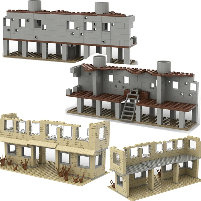 Série militar danificada casa arquitetura blocos de construção diy guerra ruínas cena modelo montagem tijolos educação brinquedos para crianças