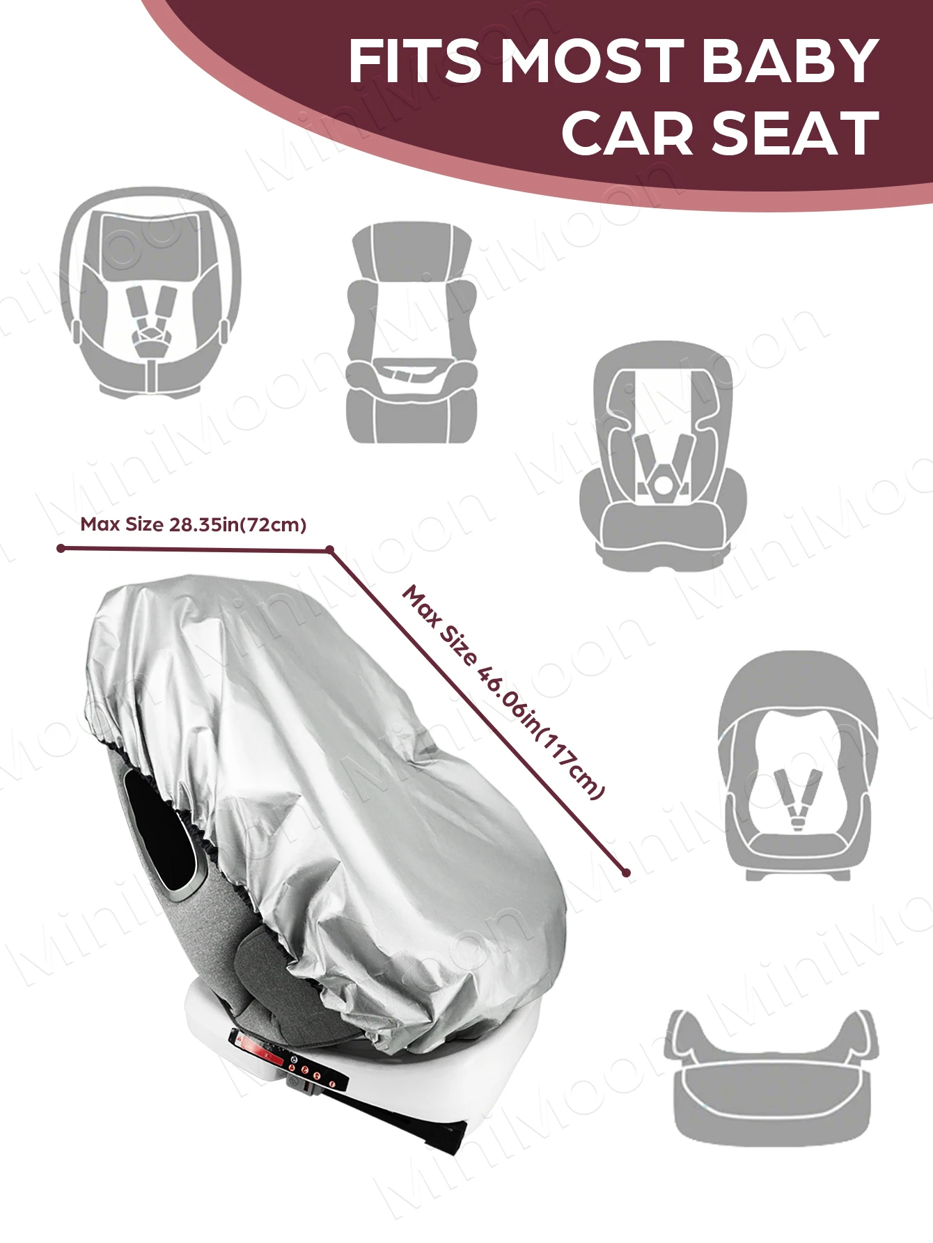 1PC Universal Baby Car Seat Sun Shade Cover, Blocks Out Heat & Sun UV, Portable Infant Travel Accessory
