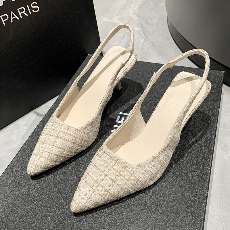Fashion brand designed knitted platform heels for women, pointed-toe party shoes, comfortable large-size summer stiletto sandals