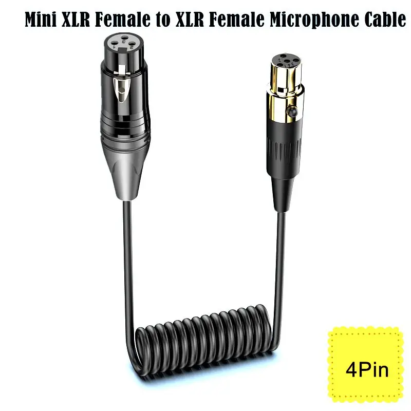 50cm Spring Stretching XLR 3Pin Male Female to Mini XLR 4Pin Female Amplifier Audio Mixer Mini Microphone Camera Audio Cable