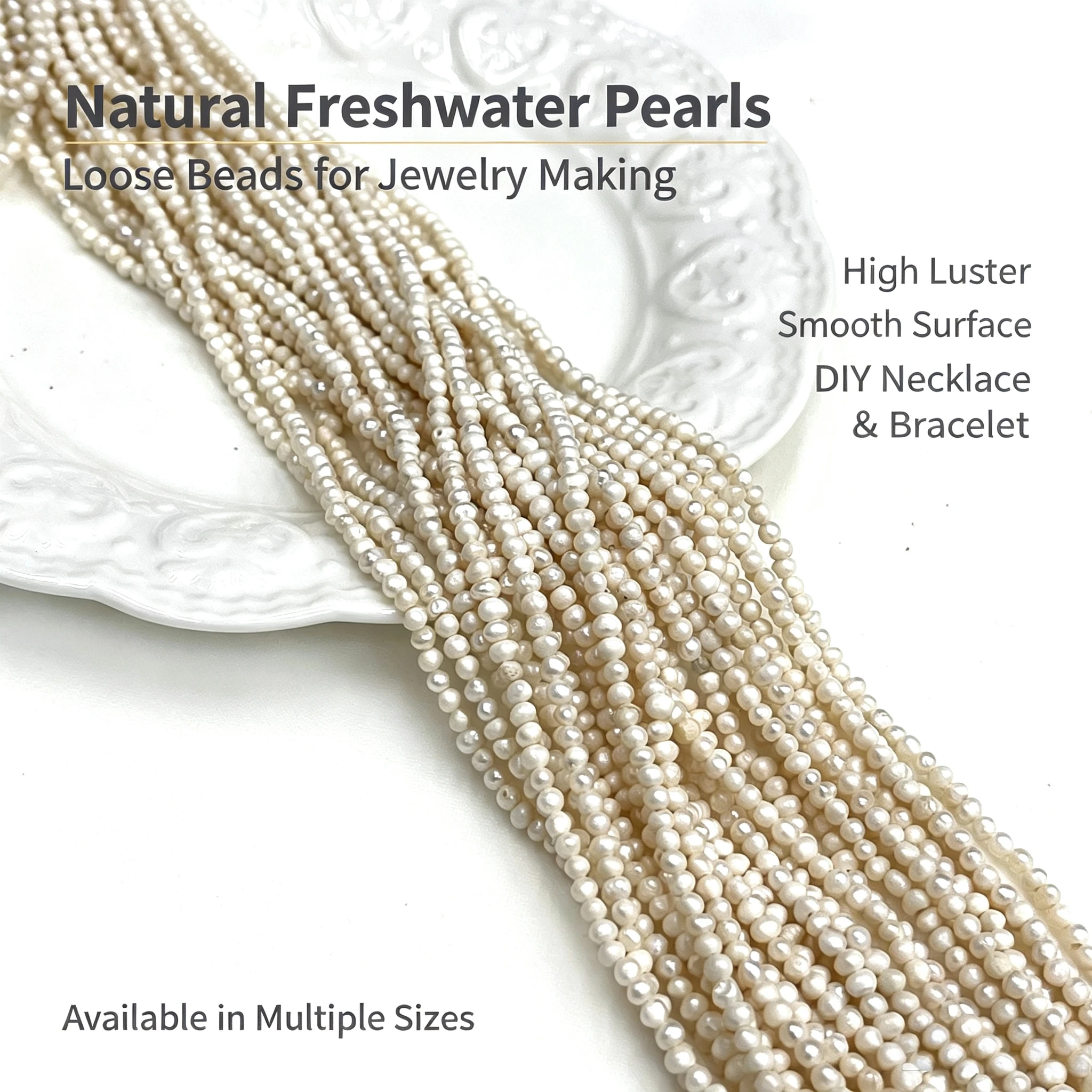 Natural Freshwater Pearl Beads, Unpolished Jewelry Making DIY Necklace Bracelet Earring Accessory Women —Size 3–4 Mm