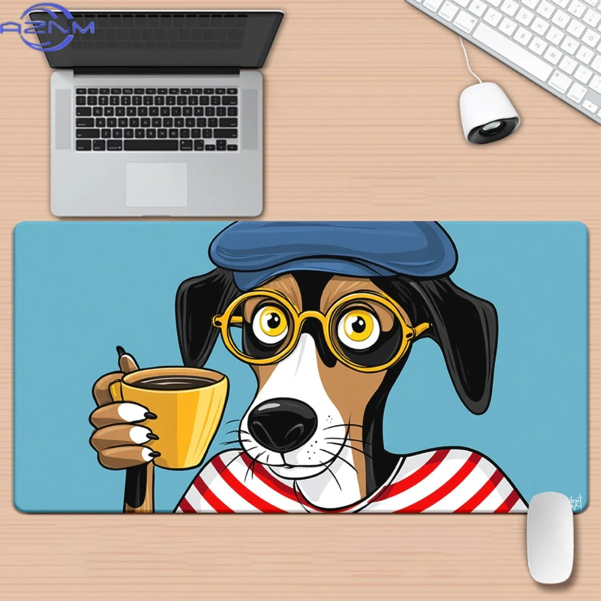 1pc a Dog Design Featuring a Cup And Glasses, High-Definition Printed Desk Pad, Versatile XXL Mousepad, Suitable for Gaming Keyb