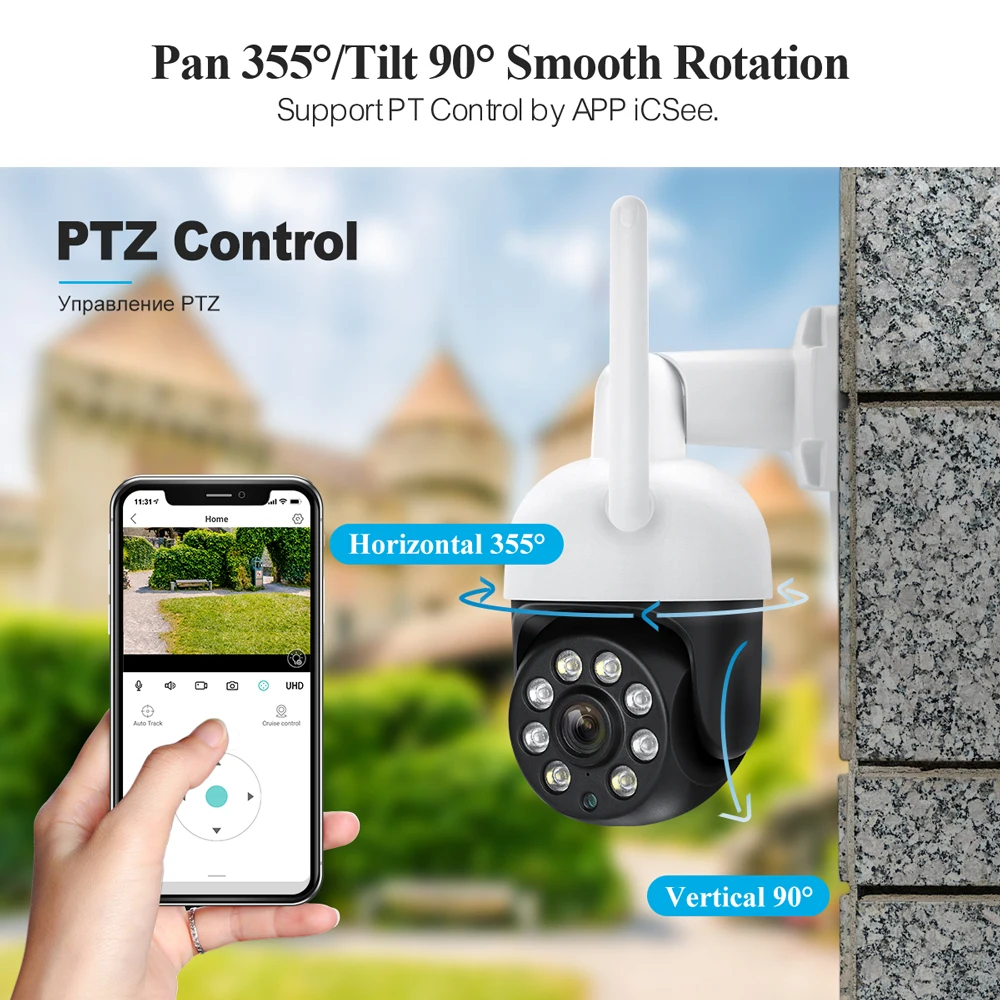 Techage WiFi Outdoor 4MP PTZ IP Camera Two-way Audio AI Human Detect Surveillance Camera Wireless P2P Security CCTV Color Night