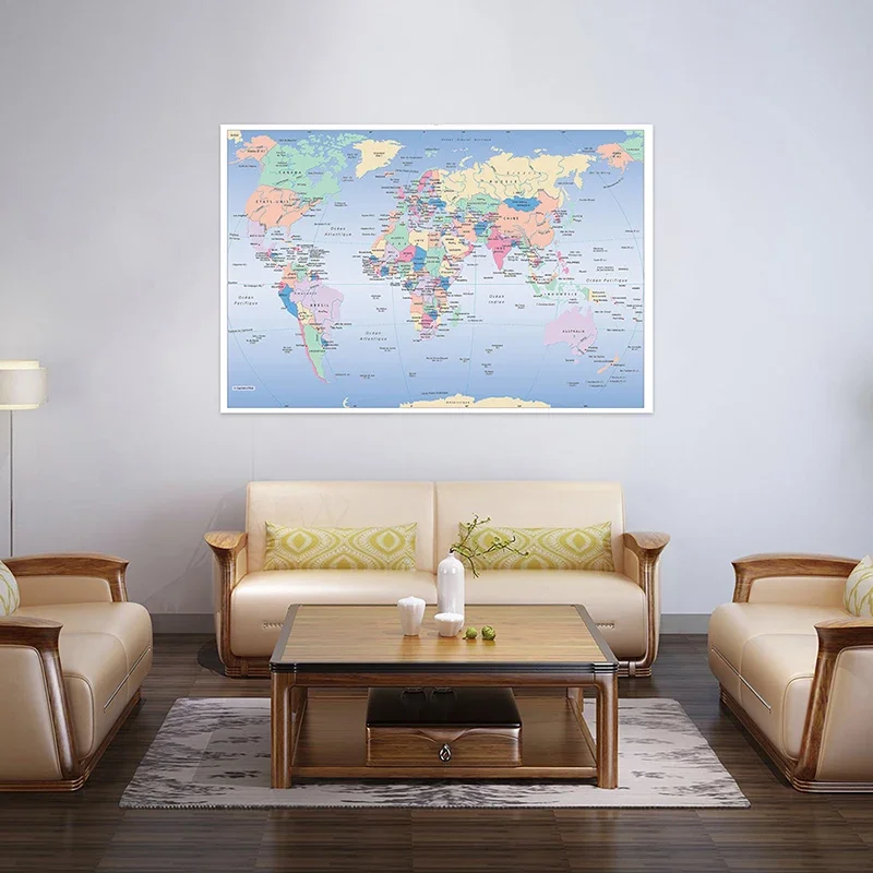 اللغة الفرنسية خمر خريطة العالم الكبيرة المشارك يطبع الجدار الشنق الفن النسيج خلفية اللوازم المدرسية ديكور المنزل