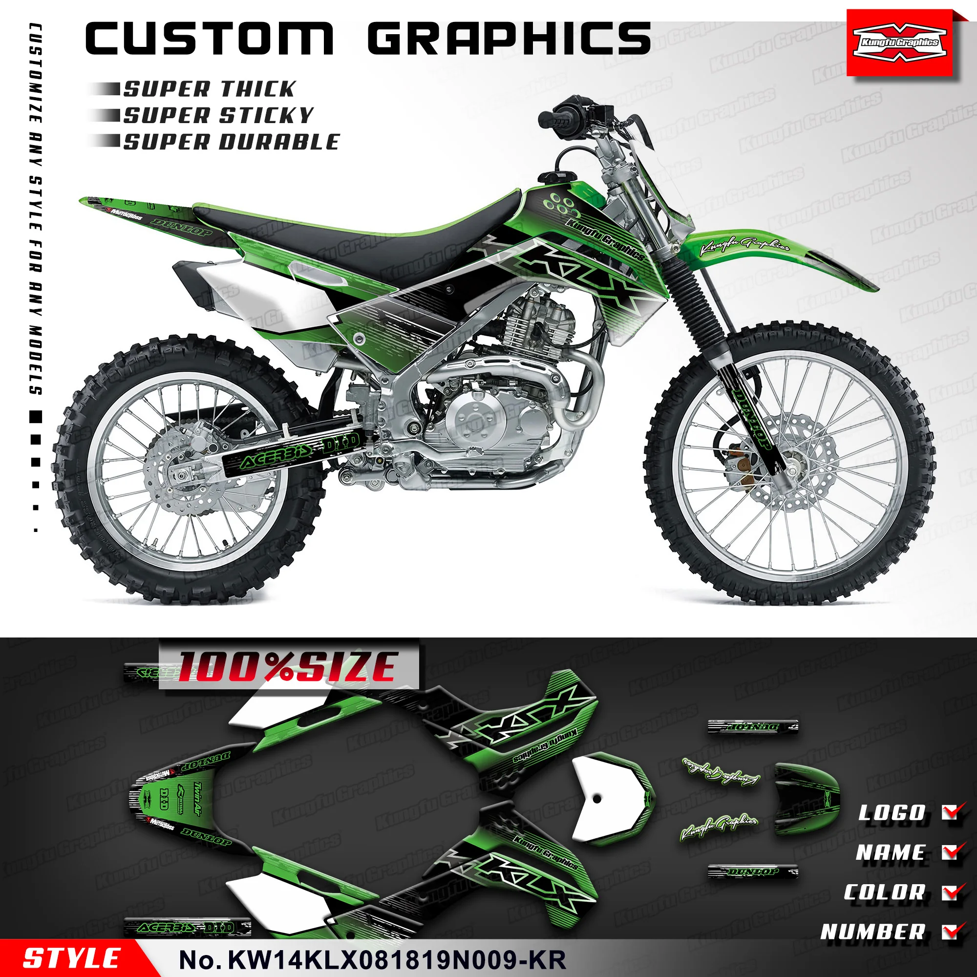 

KUNGFU GRAPHICS Decals Stickers Wrap Design for KLX 140 KLX140 2008-2020, KW14KLX081819N009-KR