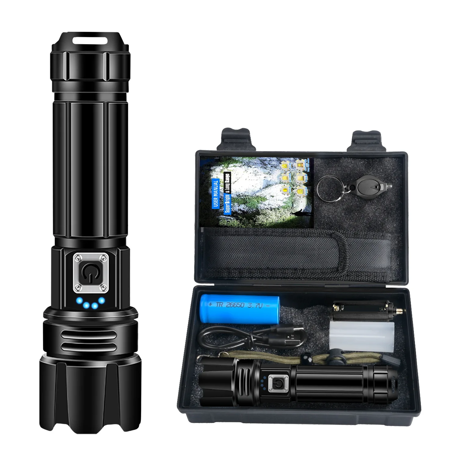 

Супер яркий масштабируемый 30 Вт P70 светодиодный 2000LM перезаряжаемый фонарик тактический фонарь 18650/26650 батарея