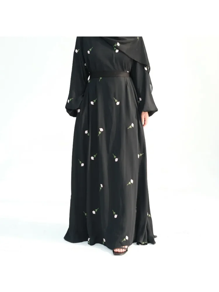 Robes musulmanes de luxe brodées de fleurs pour femmes, Kaftan Abaya dubaï, Robe africaine arabe, vêtements de prière, Caftan Marocain, Robe noire