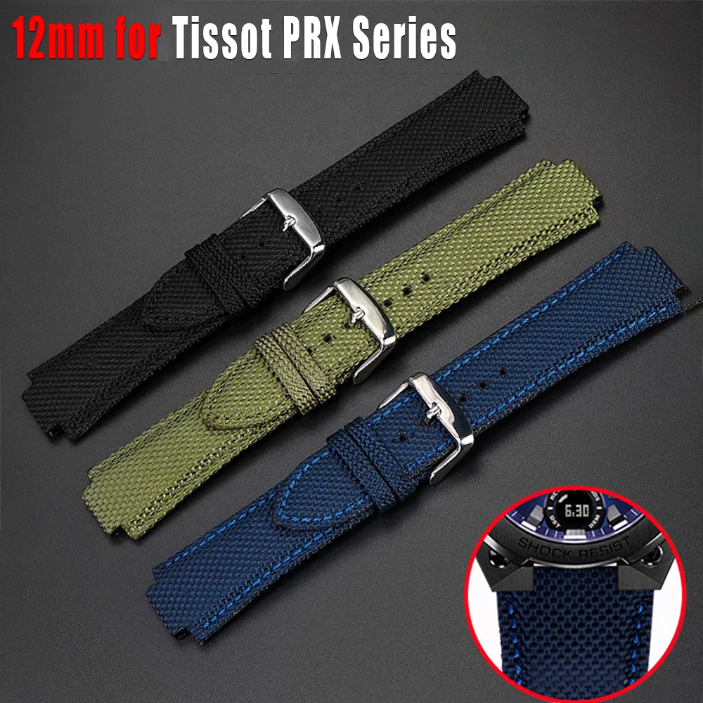 12mm Nylon-Armband für Tissot PRX SuperPlayer mit Konvexem Ende Sportuhrenband Herren Ersatz-Armband Zubehör