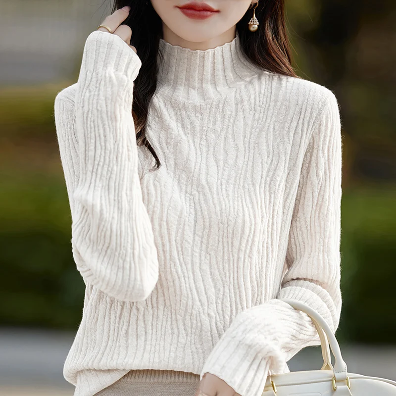 Turtleneck Sweater Women Long Sleeve Top Knit Fashion Elegent New Striped Slim Female Knitwear Autumn Winter Mock Neck Pullover