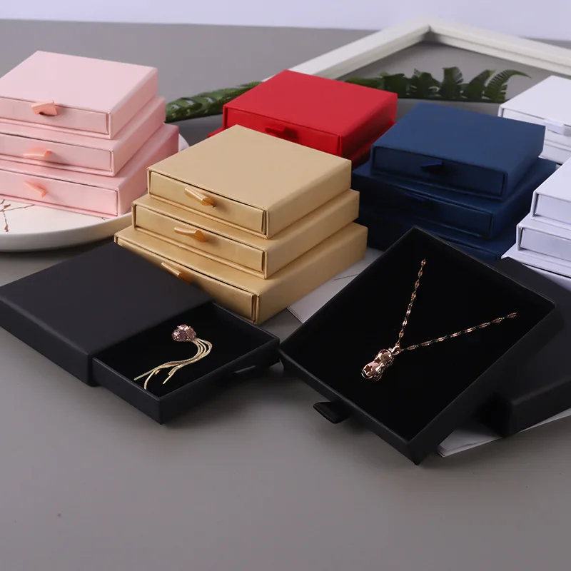 10Pcs Thin Kraft Paper Drawer Jewelry Organizer Gift Box Travel Birthday Greeting Card Necklace Accessory Packaging Storage Case