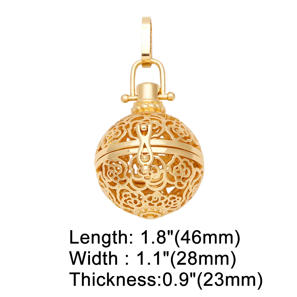 OCESRIO Vintage Round Flower Harmony Ball Chime Bola Necklace Pendant for Pregnancy Copper Gold Plated Wishing Ball pdtb341