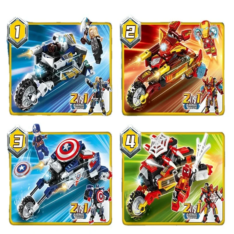 Disney-Spider Man Building Blocks Set para Crianças, Transformando Mecha, Motocicleta, Filme, Vingadores, Model Bricks Kit, Brinquedos Presente, 2