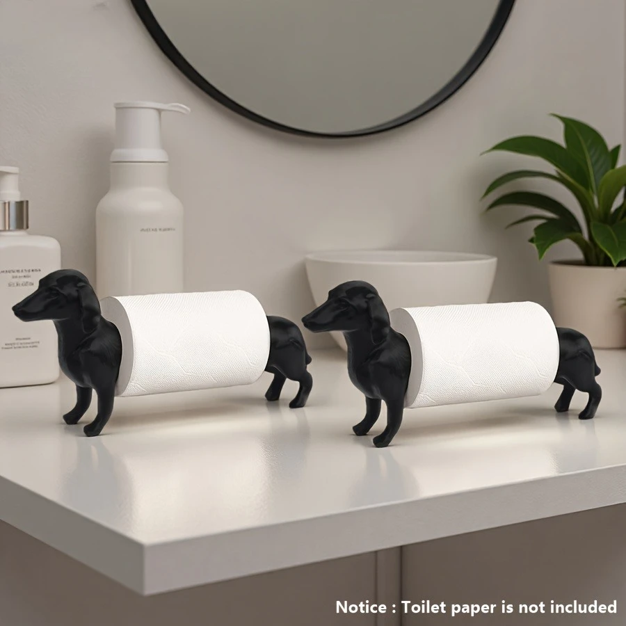1pc Amusing Toilet Paper Holders - a Freestanding Black Holder Designed with Adorable Dog Motifs,Ideal for Kitchen Paper Towels