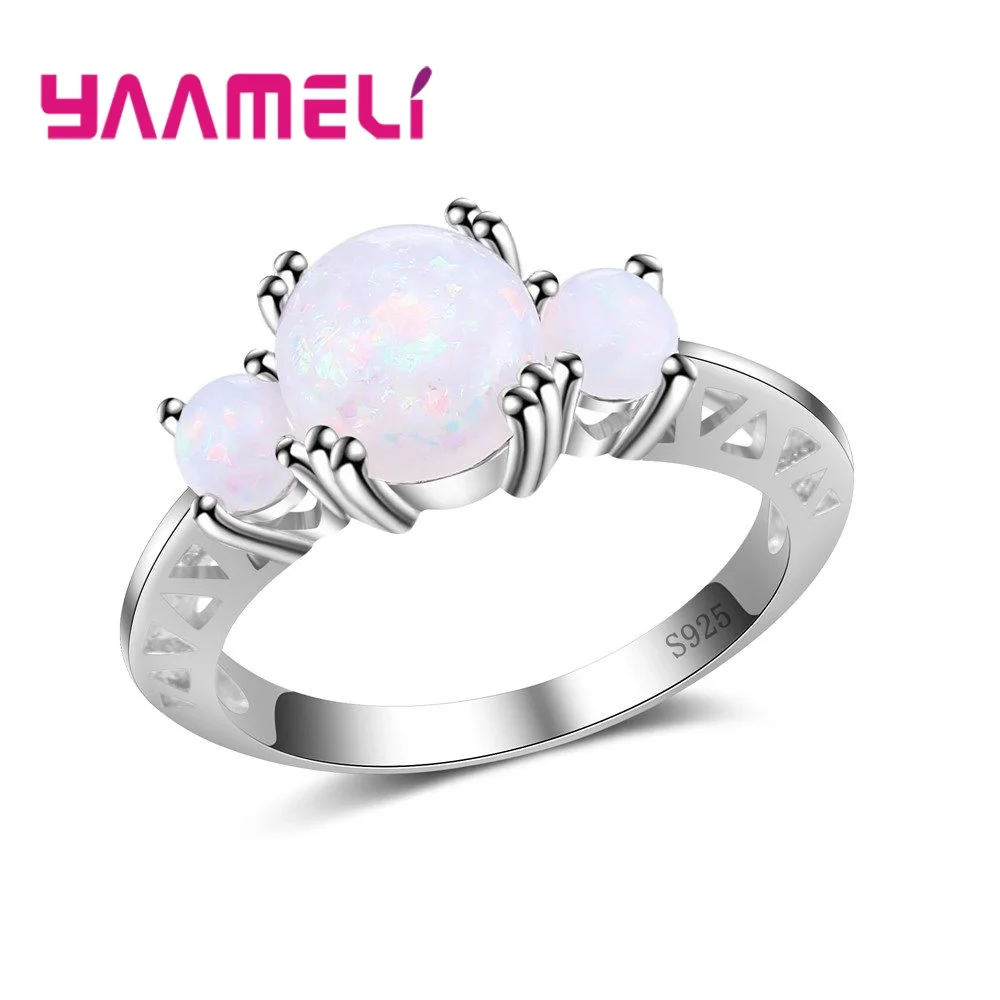 Mulit-Claw Flower shape Three White Fire Opal  925 Sterling Silver Color Ring  Top Quality and Engagement For Ladies