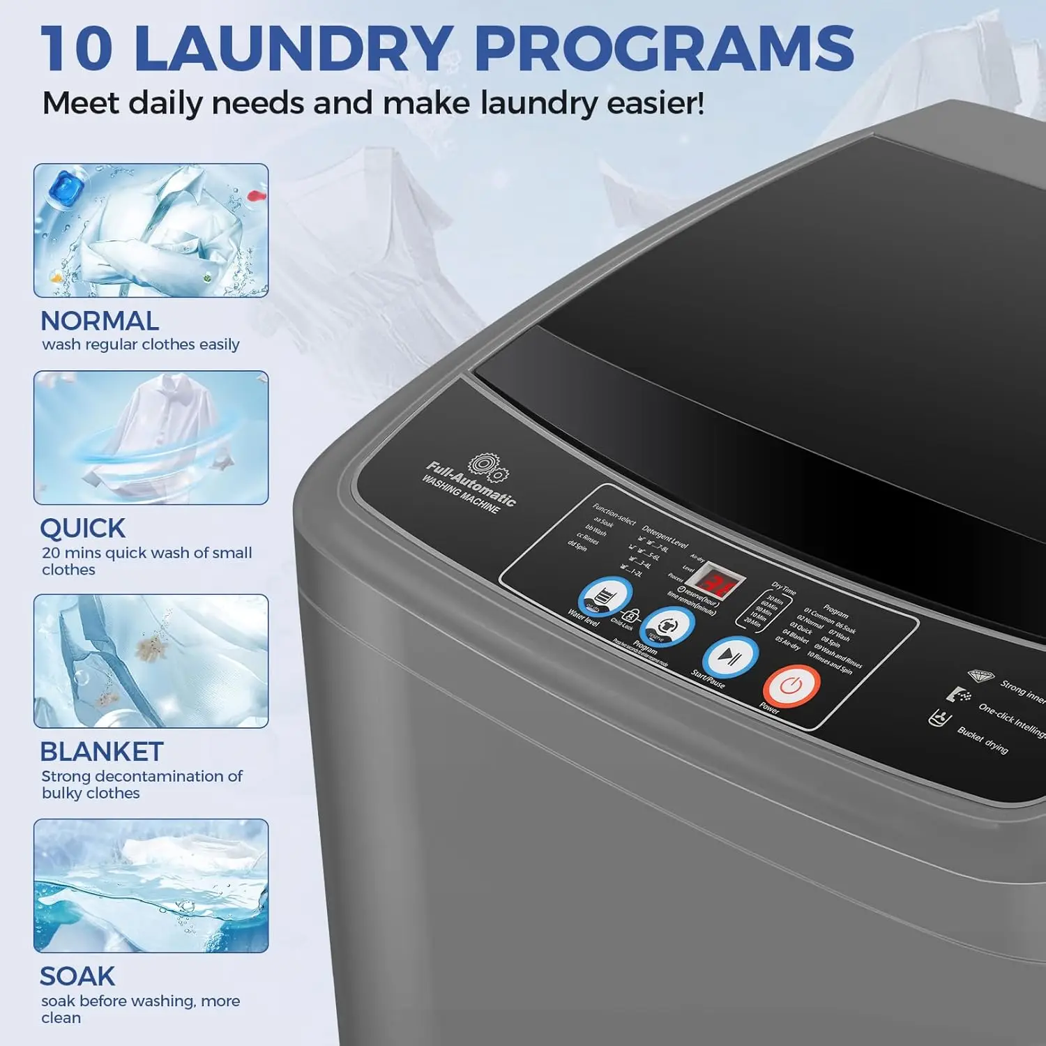 Portable Washing Machine, 17.8Lbs Portable Washer Machine, 2.4Cu.ft Compact Laundry Washer and Dryer Combo