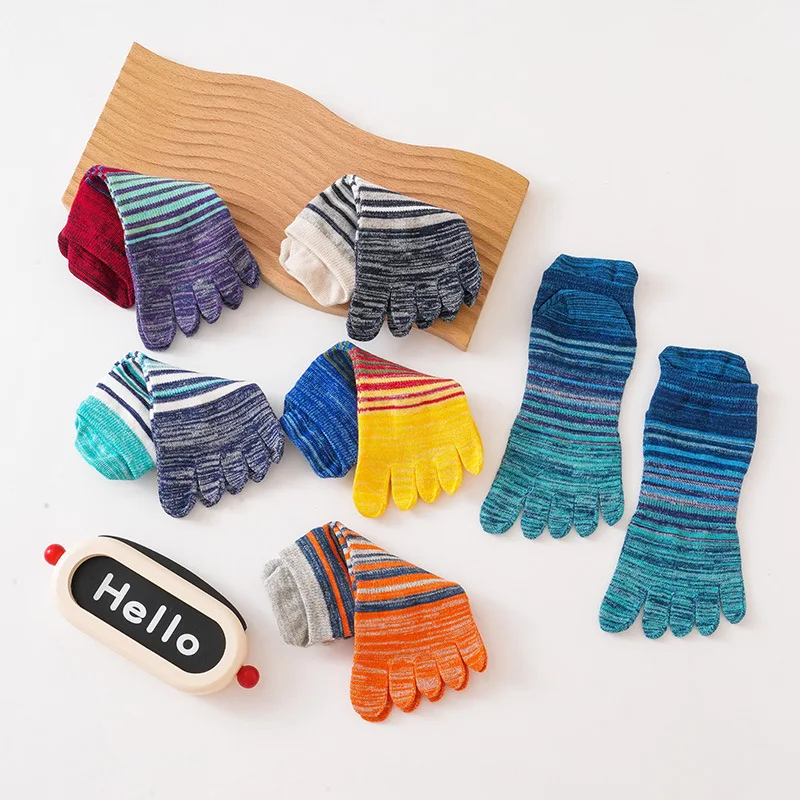 5 Pairs 5 Finger Socks Man Cotton Striped Colorful Anti-Bacterial Breathable soft Casual Fashion Ankle Boat Toe Sport Socks