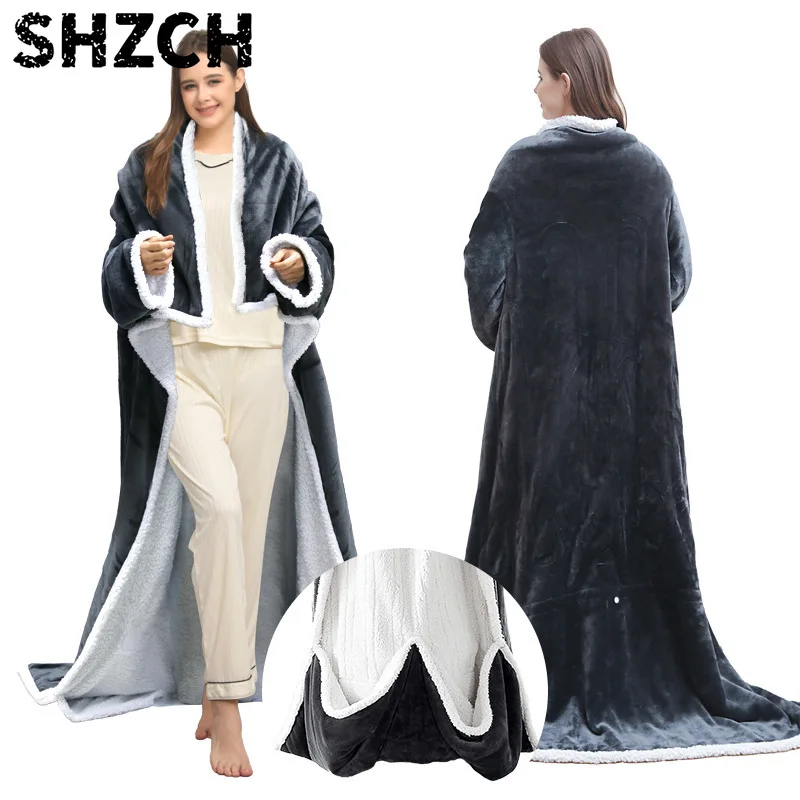 Wearable Flannel Heating Blanket 127x177cm with Foot Pocket 8-Speed Settings Machine Washable for Home Office Comfortable Heat