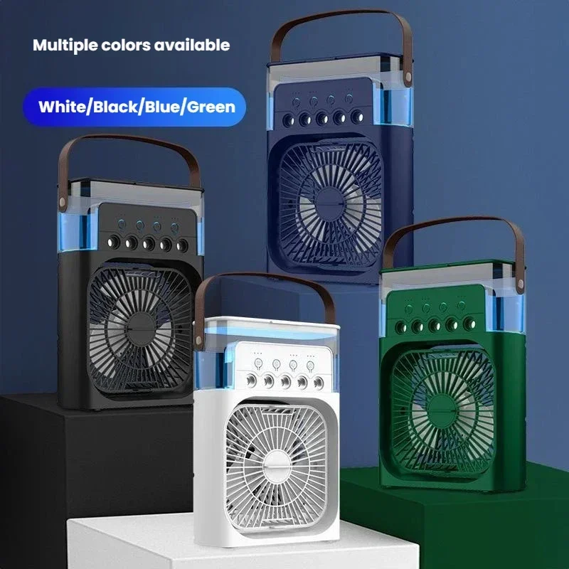 2026 USB Charging Portable Fan Cooling Water Mist Air Conditioner Electric Fan LED Night Light 3-in-1 Household Air Humidifier
