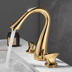 Tuqiu Basin Faucets Total Brass Black Bathroom Faucet Brushed Gold Sink Faucets 3 Hole Hot And Cold Waterfall Faucet Water Tap