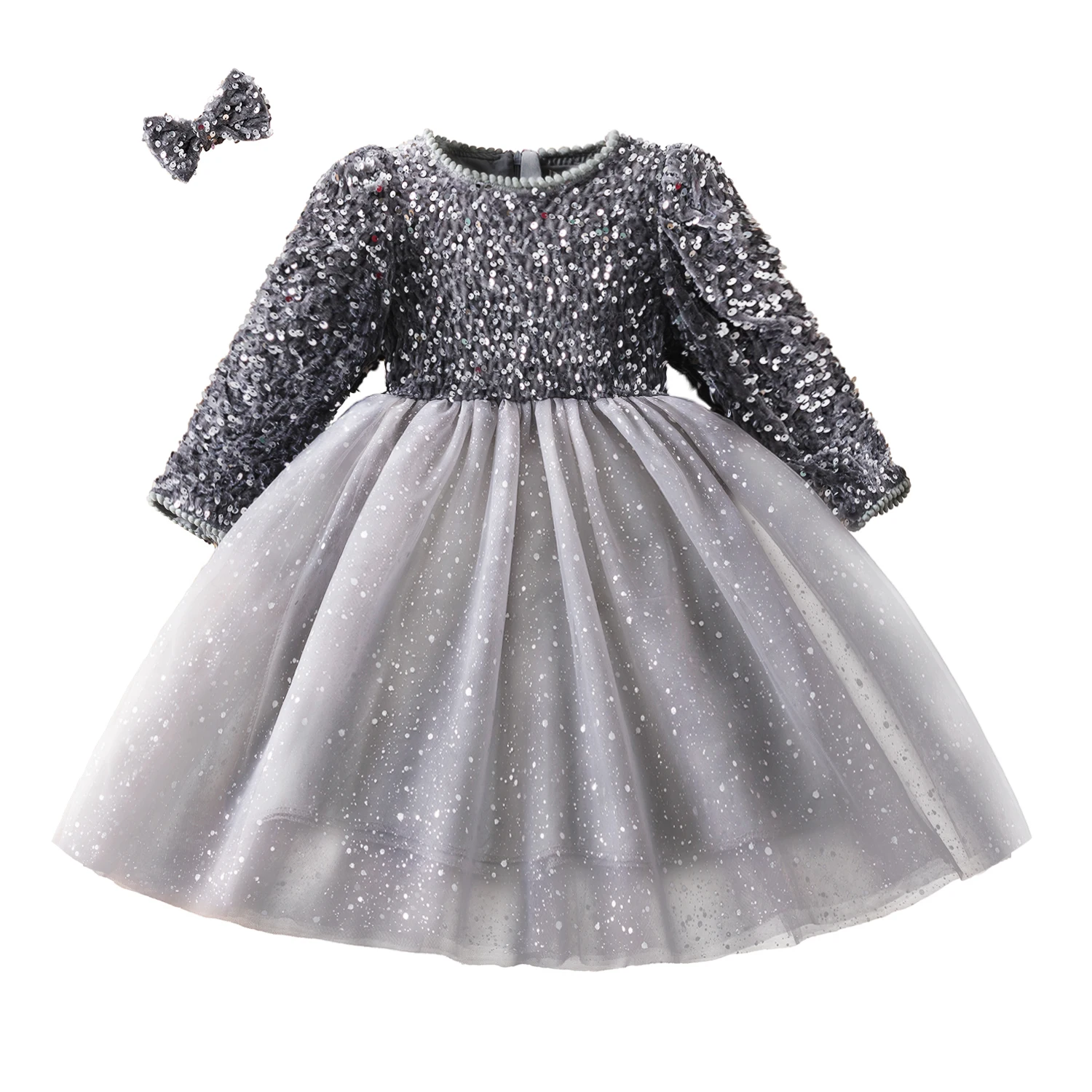 Sequin Autumn Girls Princess Party Dresses for 2-8 Yrs Long Sleeve Winter Xmas Children Casual Clothing Birthday Wedding Gown