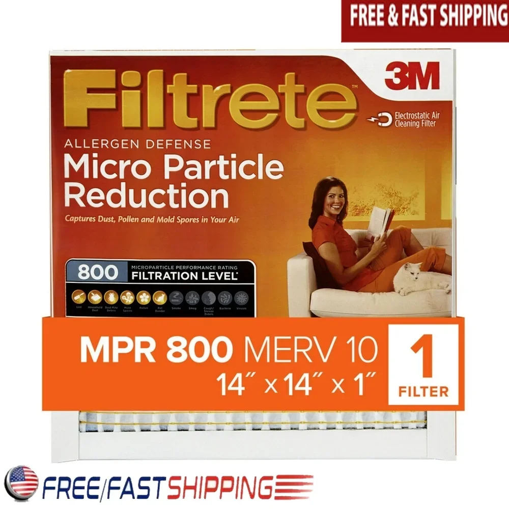 Filtro de ar HVAC de defesa de alérgenos 14x14x1, 800 MPR, forno eletrostático plissado, sistema AC, substituição, 2 pacotes, uso residencial