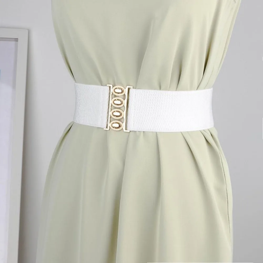

Fashion Elastic Wide Side Waistband Women Golden Buckle Waist Cover Waist Belt Straps Paired with Dress Coat