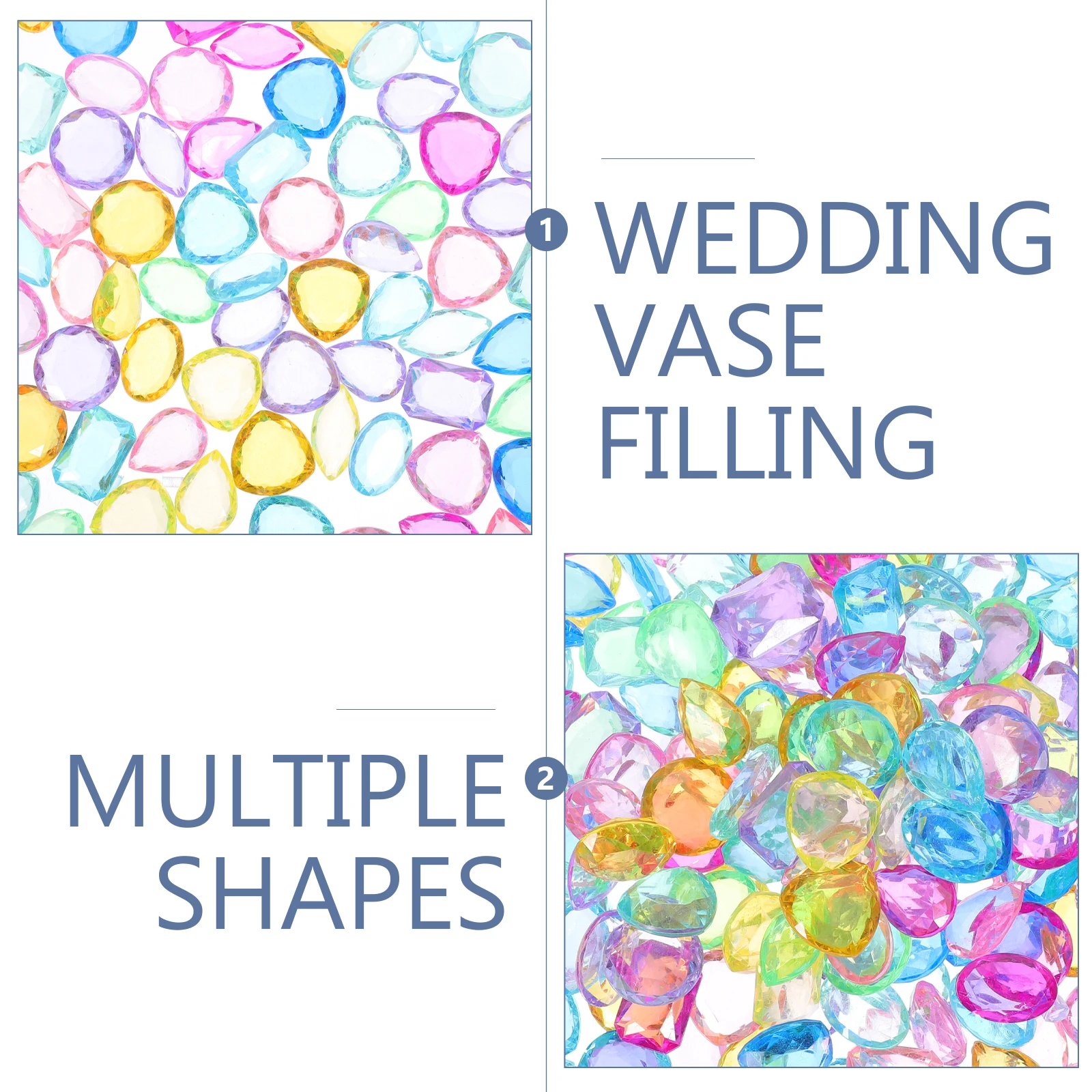 

200 Pcs Simulated Diamond Gemstone Set Multicolor Heart Round Square Resin Gems Decor Crafts Vase Filler Wedding Party Home