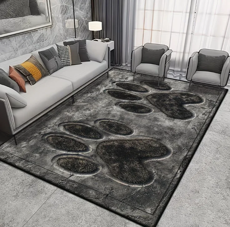 Décoration de Noël, tapis gris haut de gamme à motif de patte de chien, et grand tapis de sol facile à nettoyer, tapis de sol pour porche et jardin
