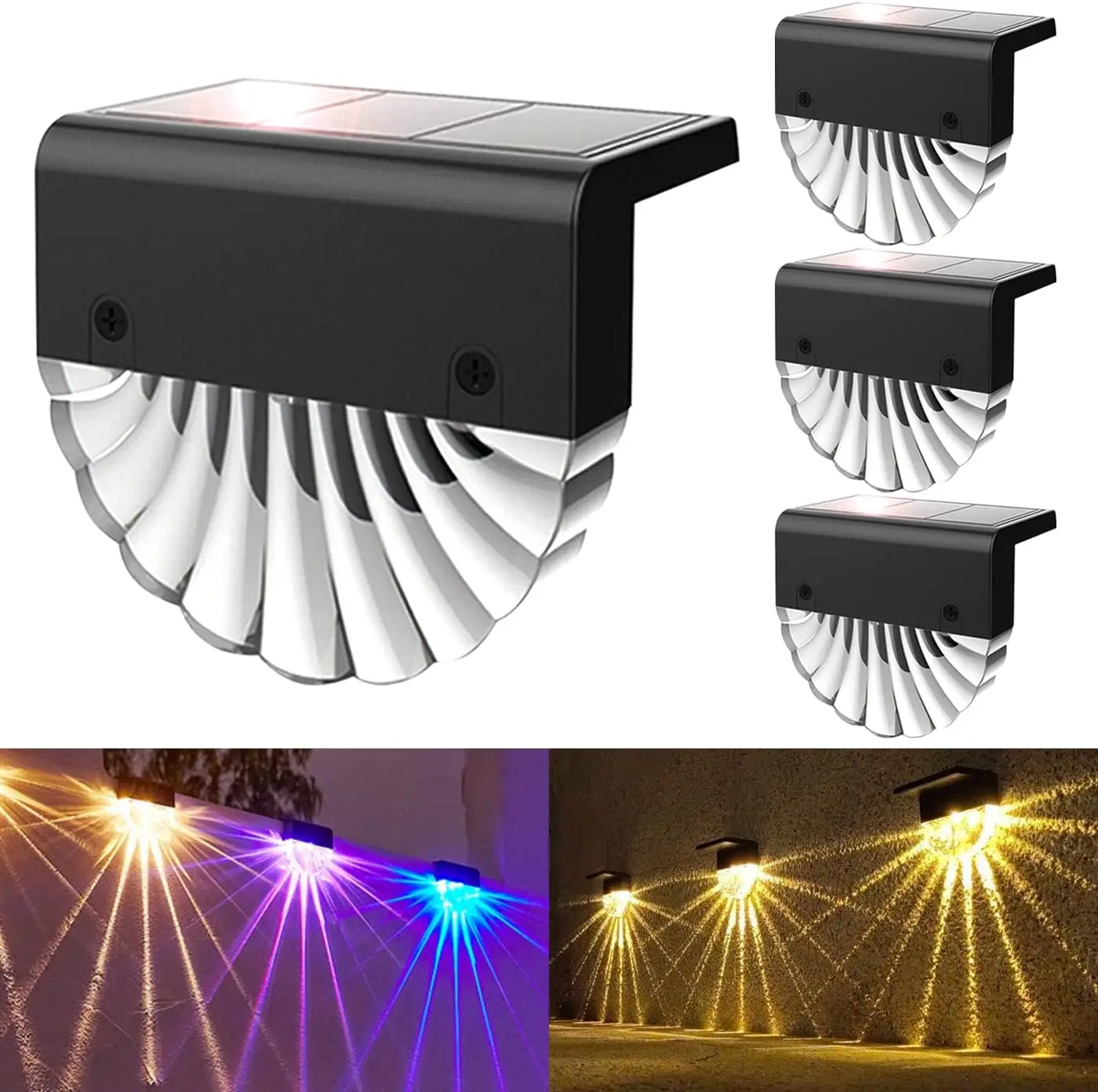 Solar Led Deck Lights Outdoor Spotlights RGB Led Reflector Wall Lamp Waterproof Garden Street Patio Fence Landscape Lighting
