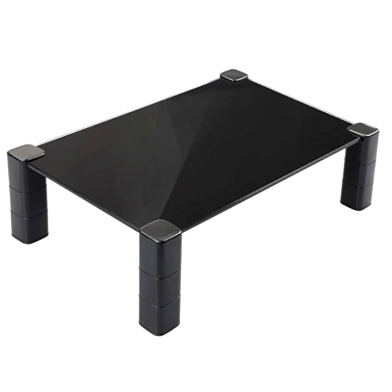 

Black Tempered Glass Monitor Stand Riser, Height-Adjustable Desktop Computer Monitor Riser