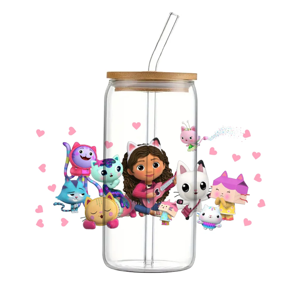 Uv dtf adesivo para meninas, bonecas bonitos dos desenhos animados, padrão kawaii, para 16oz Libbey copo de vidro, decalques impermeáveis, 11x24cm