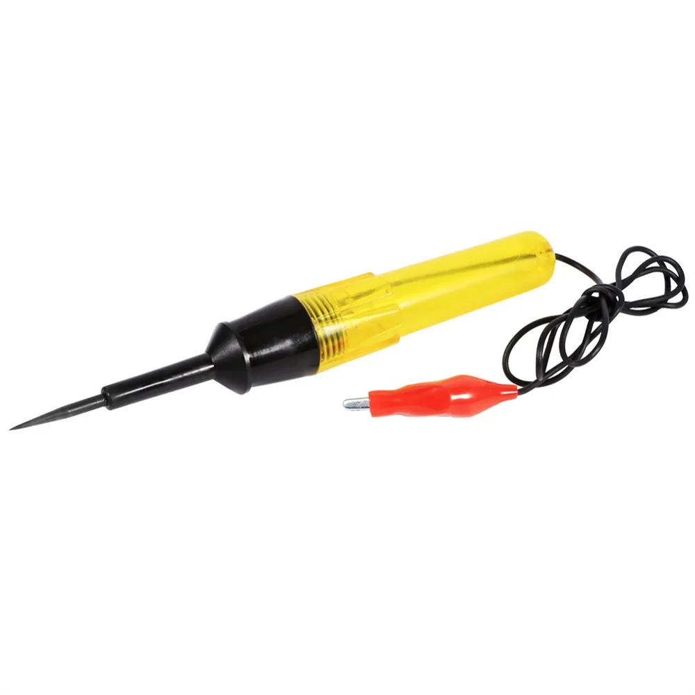 DC 6-24V Automotive Circuit Tester Pen Clear Indicator Window Yellow Voltage Tester Pen Carbon Steel Probe Alligator Clip