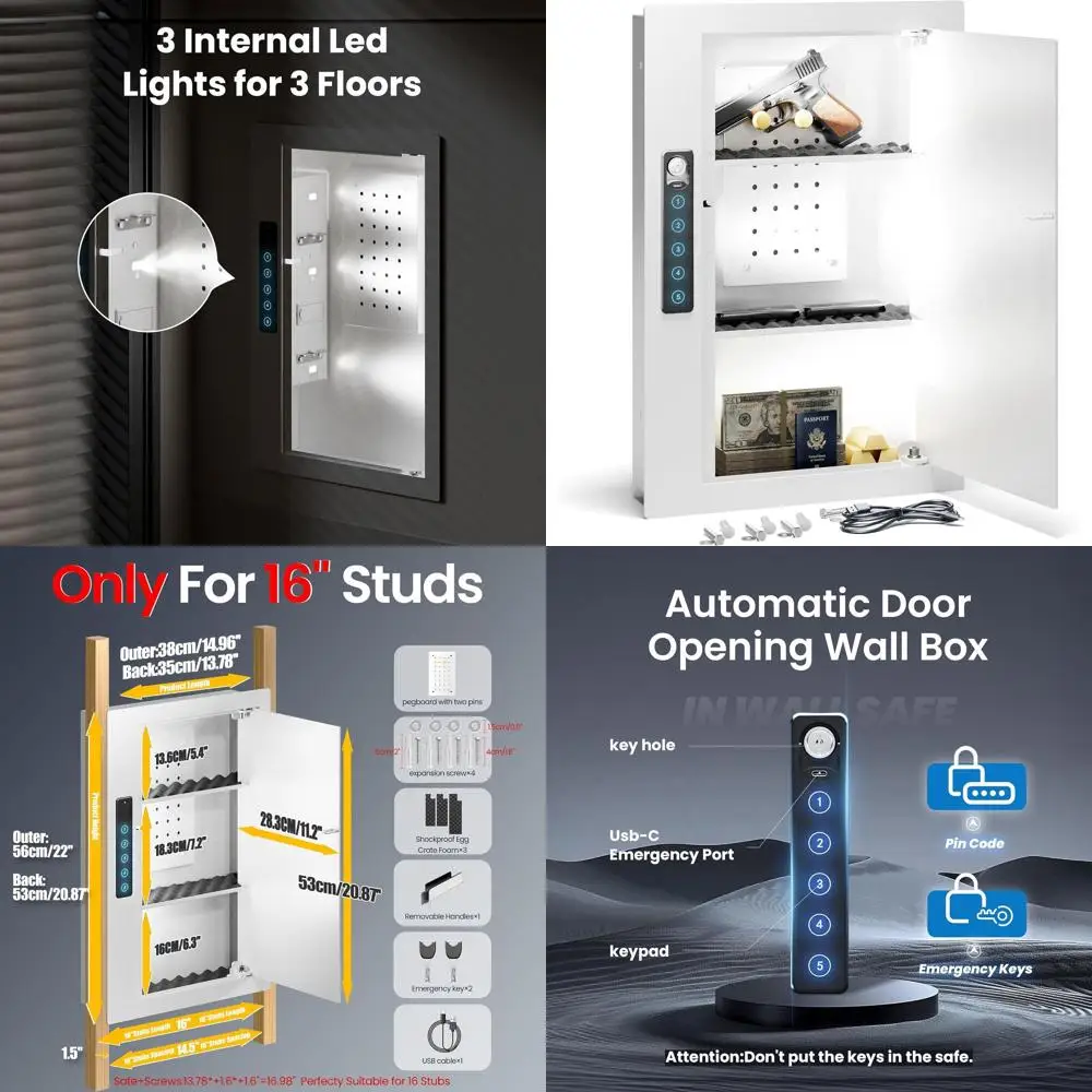 

Настенный сейф быстрого доступа белого цвета со съемной перфорированной панелью и полками, идеально подходит для хранения ценных вещей и документов на стене.