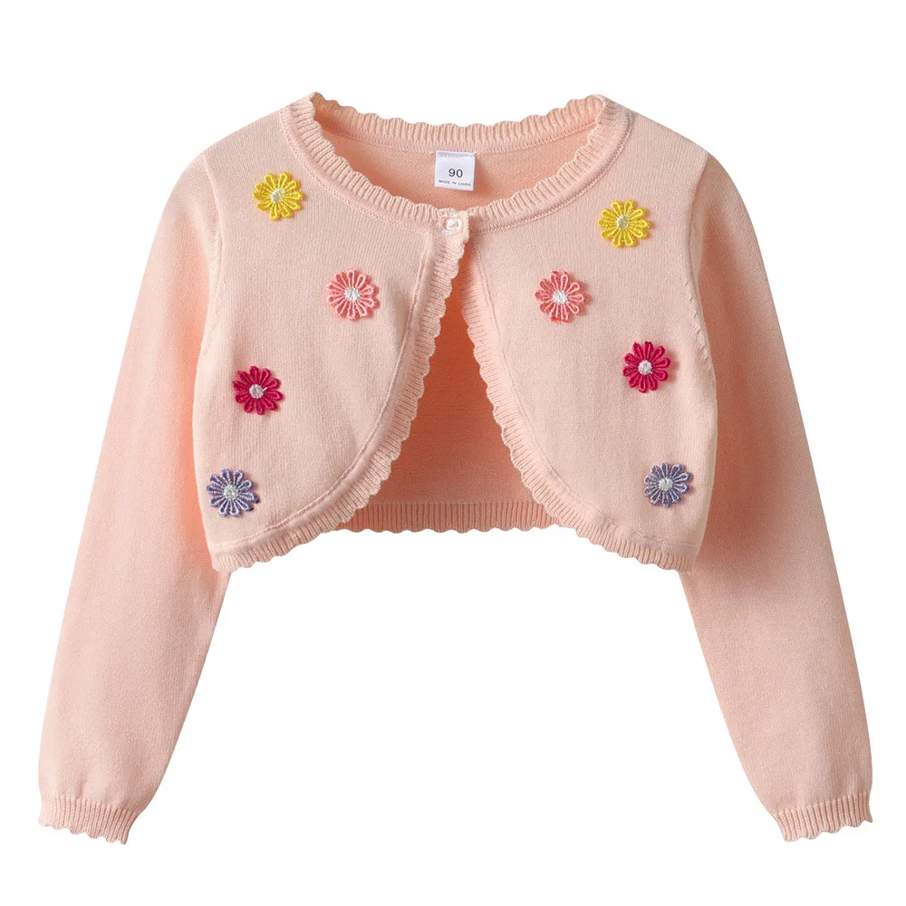 new delivery  Long sleeve knitwear cardigan sweater young girl shawl 100%cotton spring  autumn coat flower clothes 90-160 2-12y