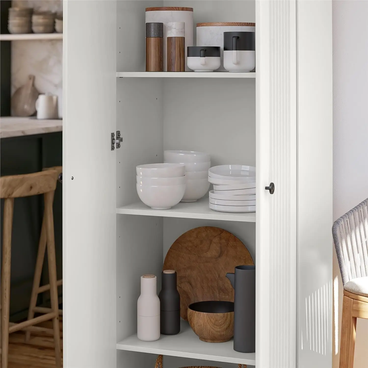 SystemBuild Evolution Kendall 24" Wide 2 Door Storage Cabinet, Fluted White