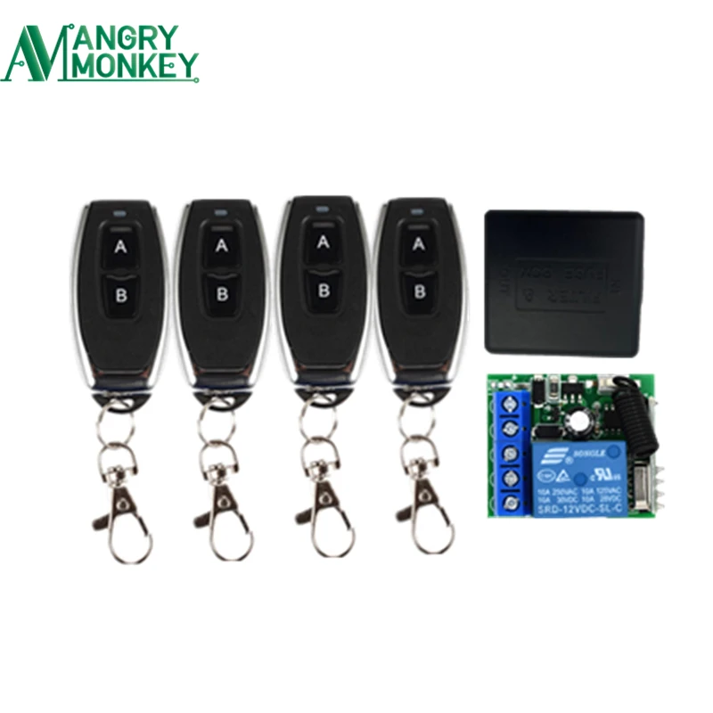433Mhz Universal Wireless Remote Switch DC 12V 1CH relay Receiver Module and 4 pieces RF Transmitter 433 Mhz Remote Controls