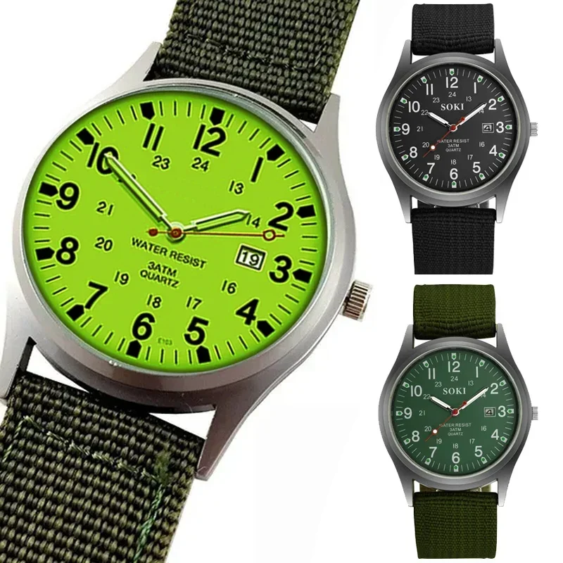 Fashion Mens Watches Luminous Hands Clock Luxury Military Sports Date Quartz Wristwatch Men Casual Nylon Watch Relogio Masculino