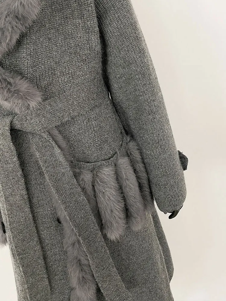 FURYOURSELF 2025 New Autumn Plus Size Women Knitted Wool Coat with Real Fox Fur Collar Jacket with Genuine Fur Trimming Female - view 2