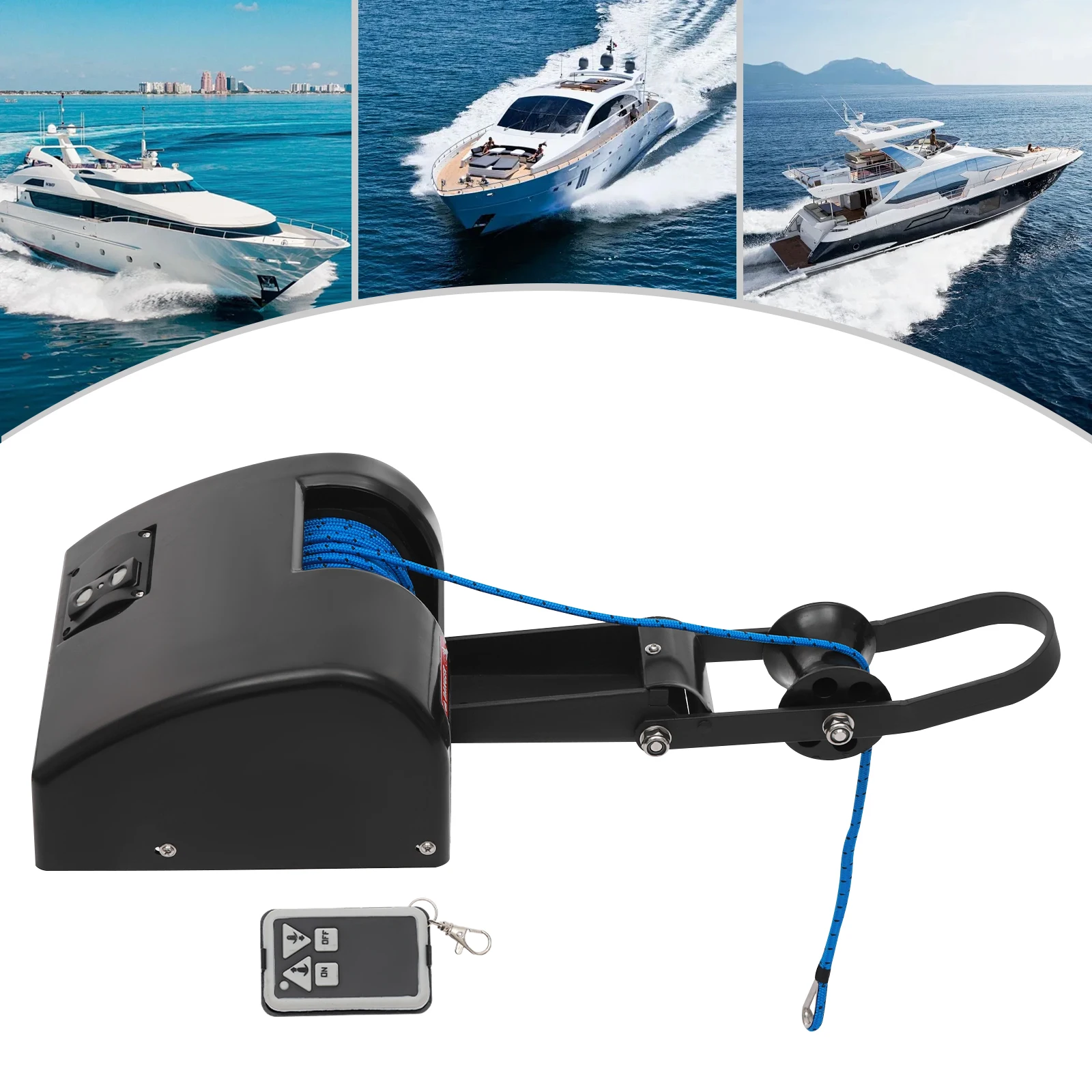 Electric Anchor Winch with Wireless Remote Control Black for Saltwater Boat 12V 27A 35 LBS