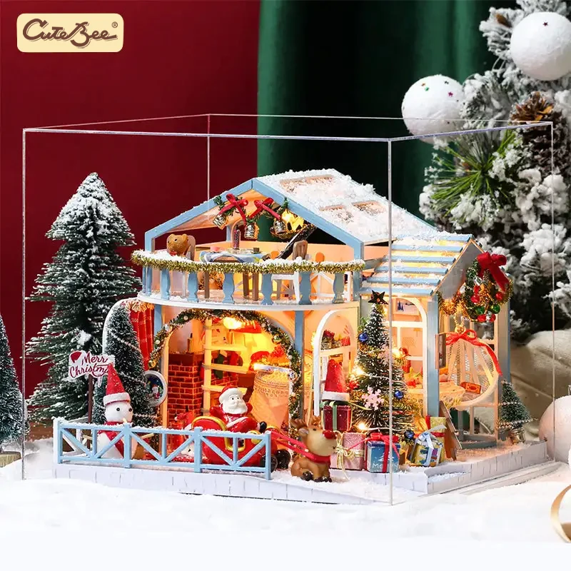 CUTEBEE DIY Doll House Wooden Doll Houses Miniature Dollhouse Furniture Kit With LED Toys For Children Christmas Gift