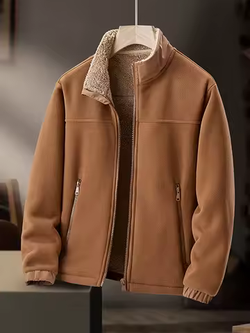 CHRLCK Plus Size Men's Fleece Wwinter Coat Outdoor Retro Thickened Casual Fleece Jacket Men Travel Windproof Warm Fleece Jackets