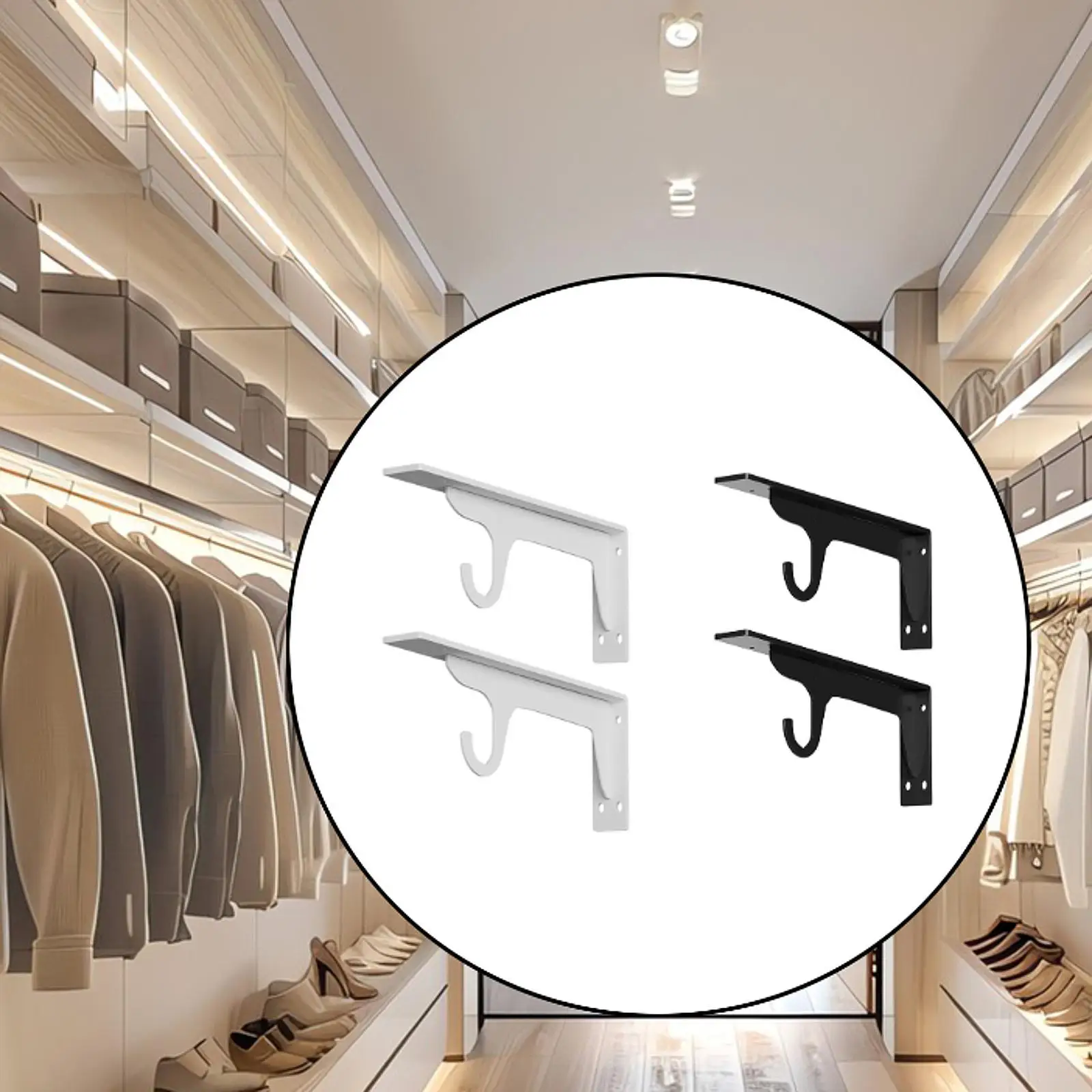 Metal Closet Rod Bracket Wall Shelf Bracket Triangle L Bracket for Wardrobe Hanger Support with Studs and Screws Wall Mounted