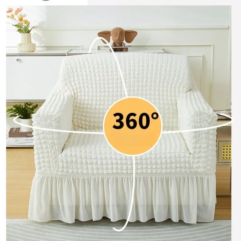 Single Seat Sofa Cover with Ruffle Skirt Stretch Couch Slipcover Anti-Cat Scratch & Dustproof for Living Room