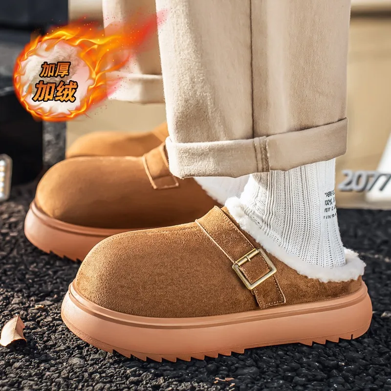 الرجال نعال من القطن للجنسين أحذية الشتاء جولة تو أحذية زلة واقية الدافئة شقة الثلوج الأحذية الأزواج أحذية قطنية نصف النعال #4